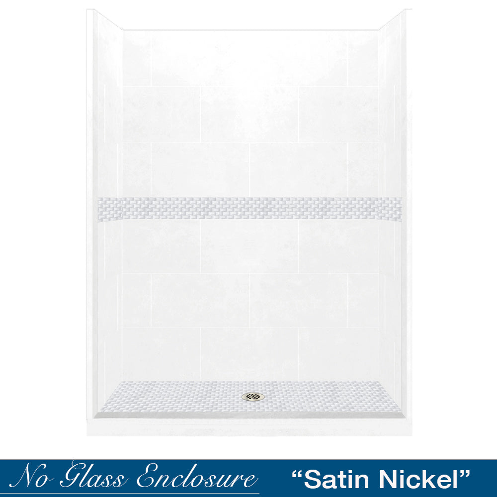 60" Alcove Natural Buff Sistine Stone & Jewel Stone Accent Shower Remodel Kit