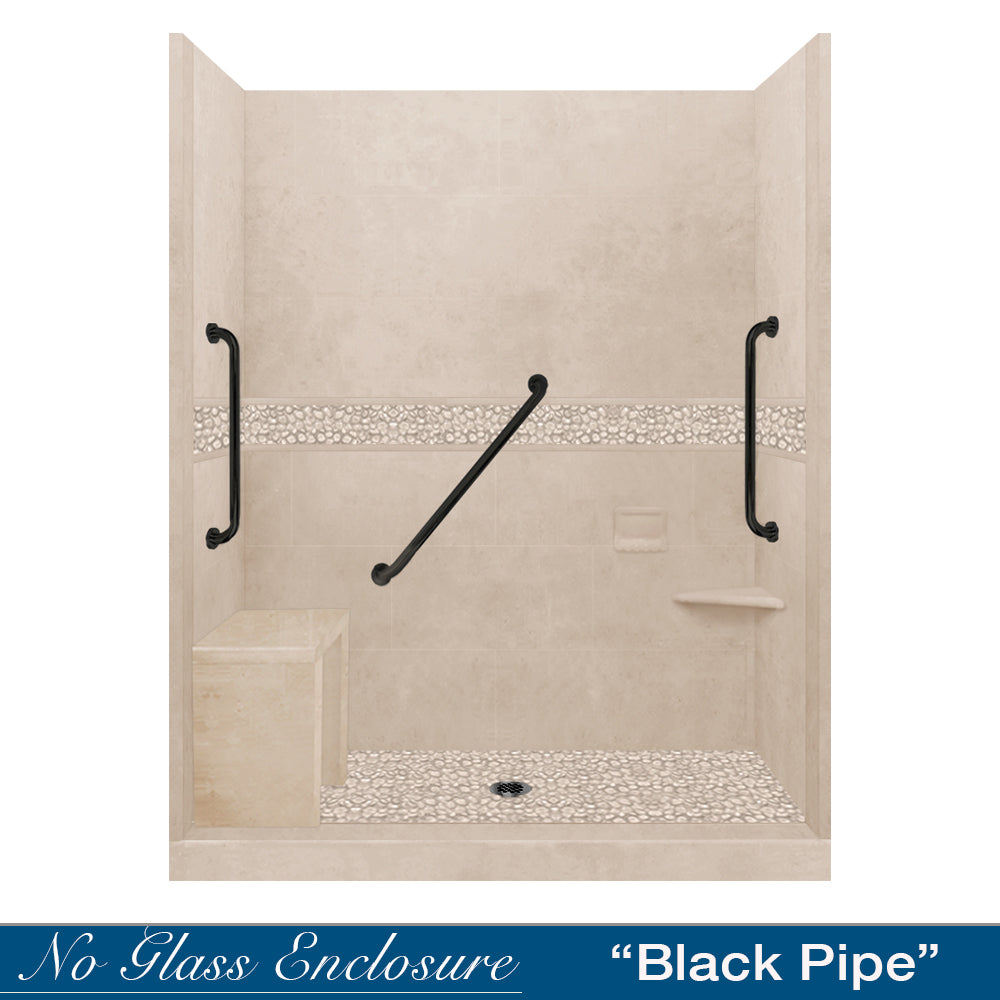 Freedom 60" Alcove Desert Sand Sistine Stone & Pebble Stone Accent Shower Remodel Kit