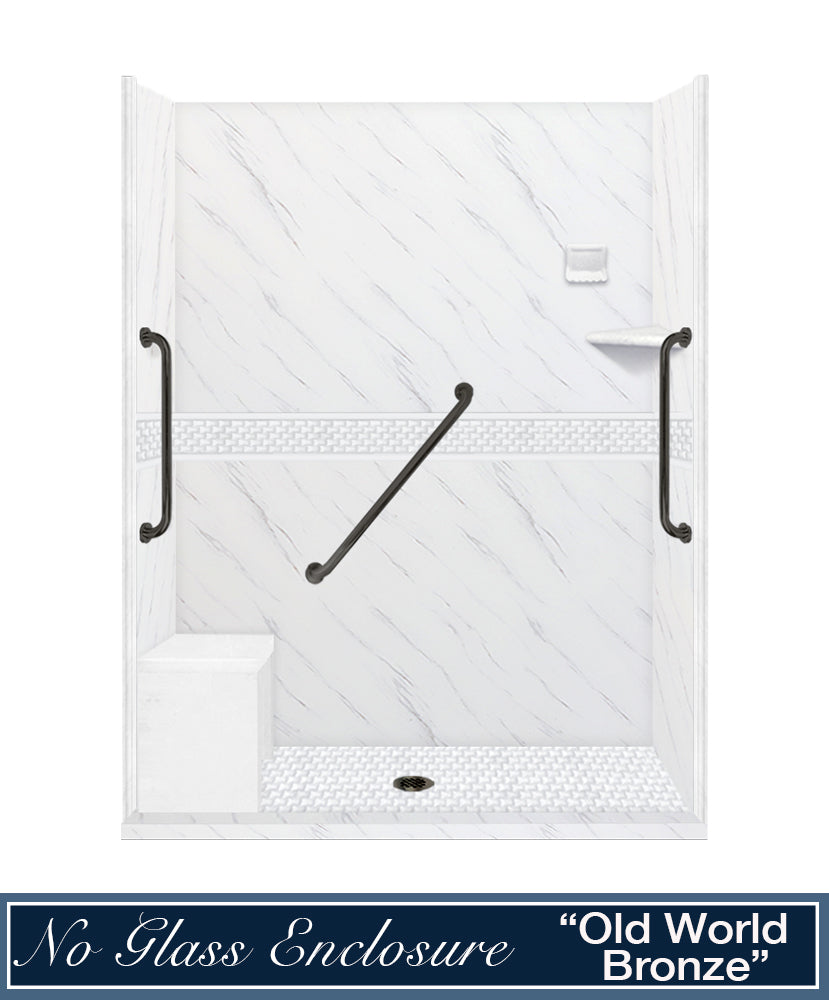 Freedom 60" Alcove Carrara Medici Marble & Jewel Stone Accent Shower Remodel Kit
