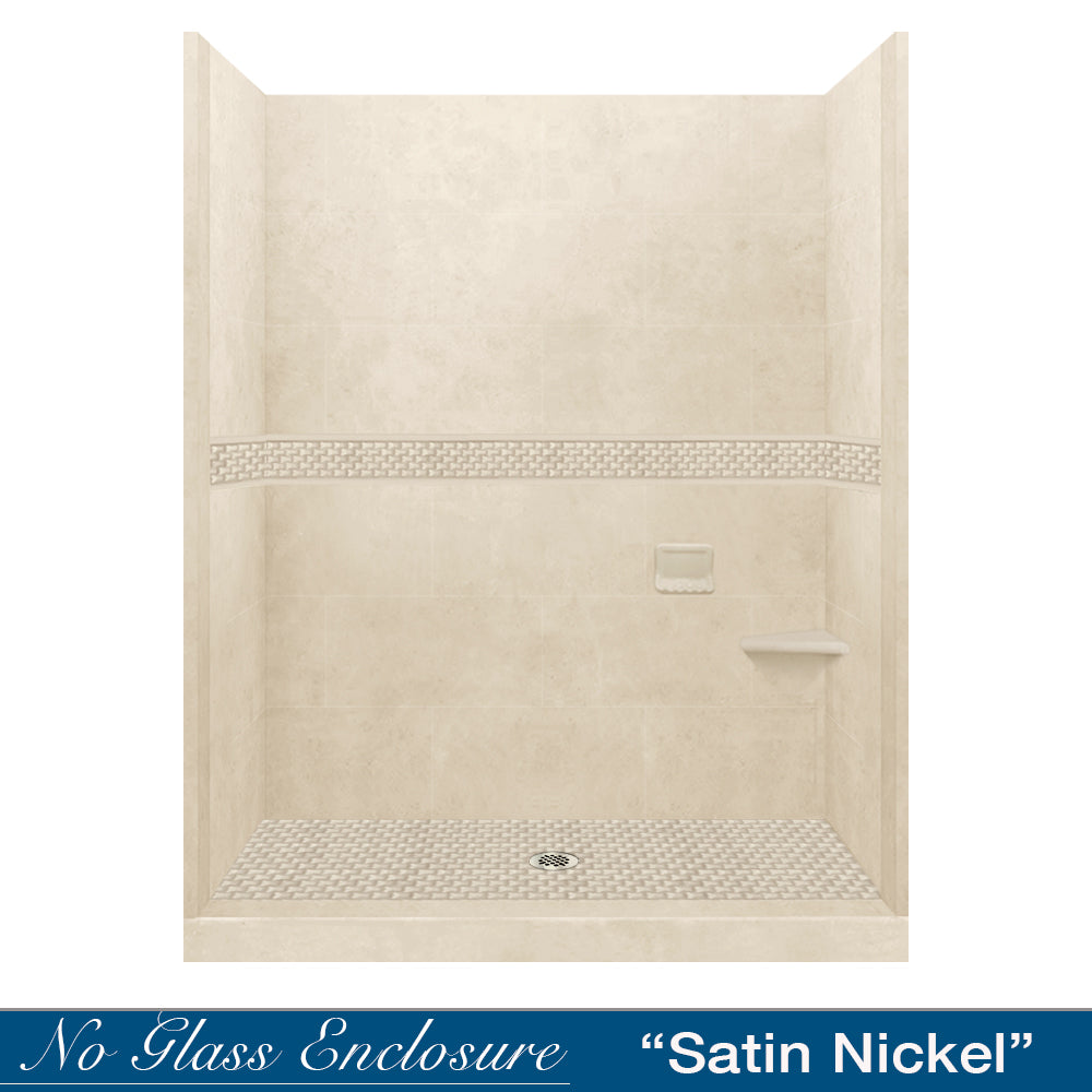 60" Alcove Desert Sand Sistine Stone & Jewel Stone Accent Shower Remodel Kit
