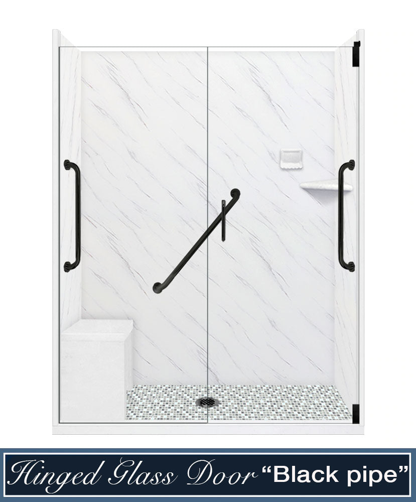 Freedom 60" Alcove Carrara Medici Marble & Newport Mosaic Accent Shower Remodel Kit
