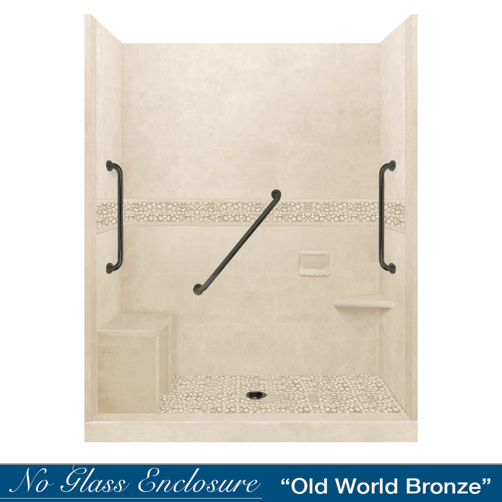Freedom 60" Alcove Desert Sand Sistine Stone & Pebble Stone Accent Shower Remodel Kit