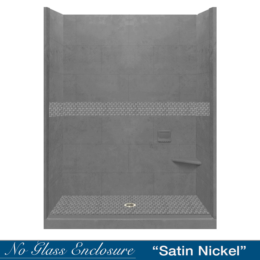 60" Alcove Wet Cement Sistine Stone & Jewel Stone Accent Shower Remodel Kit