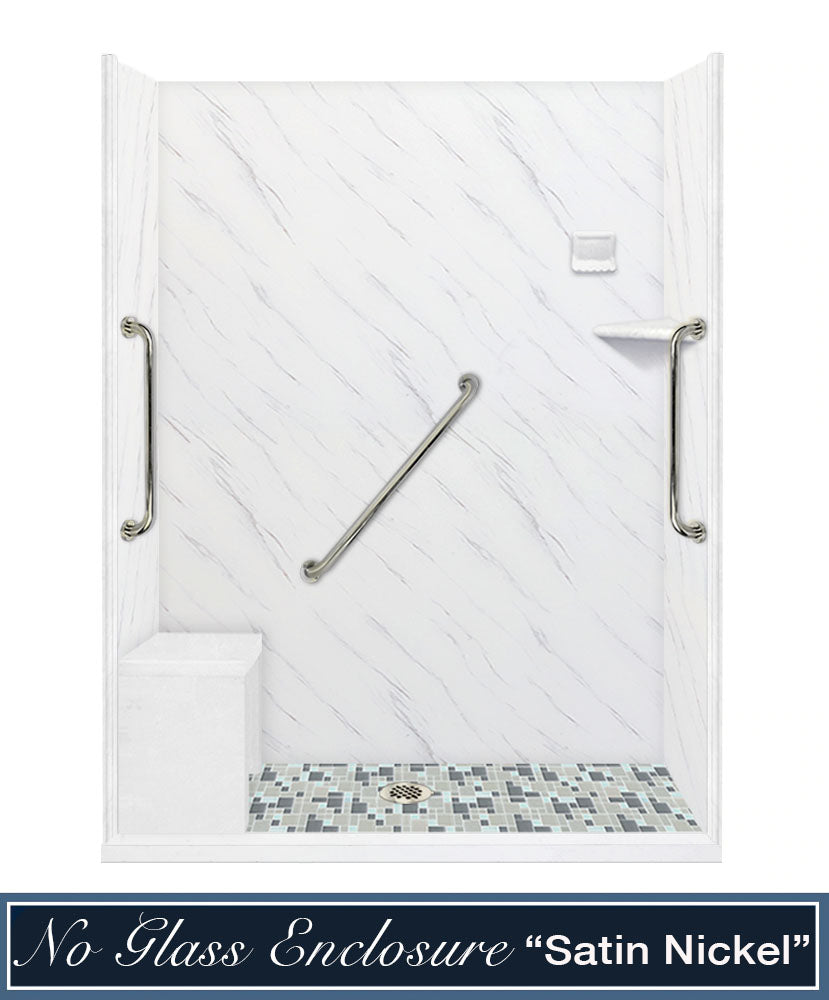 Freedom Carrara Marble Newport Mosaic Alcove Shower Enclosure Kit