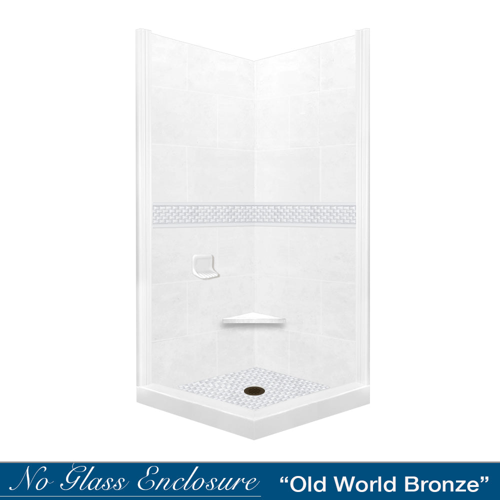 Corner Natural Buff Sistine Stone & Jewel Stone Accent Shower Remodel Kit