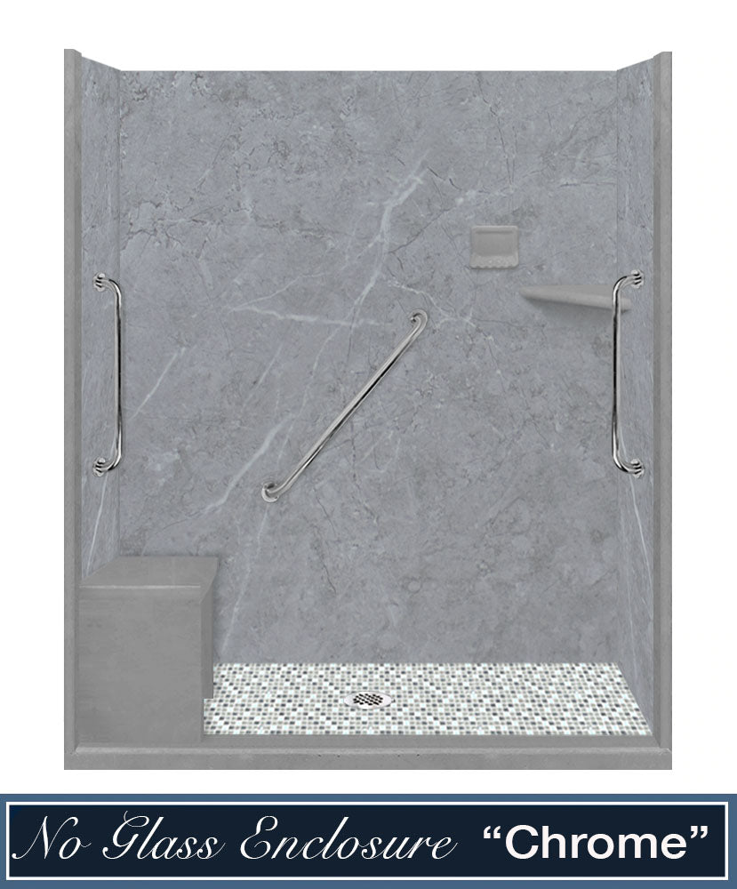 Freedom Grio Marble Del Mar Mosaic Alcove Shower Enclosure Kit