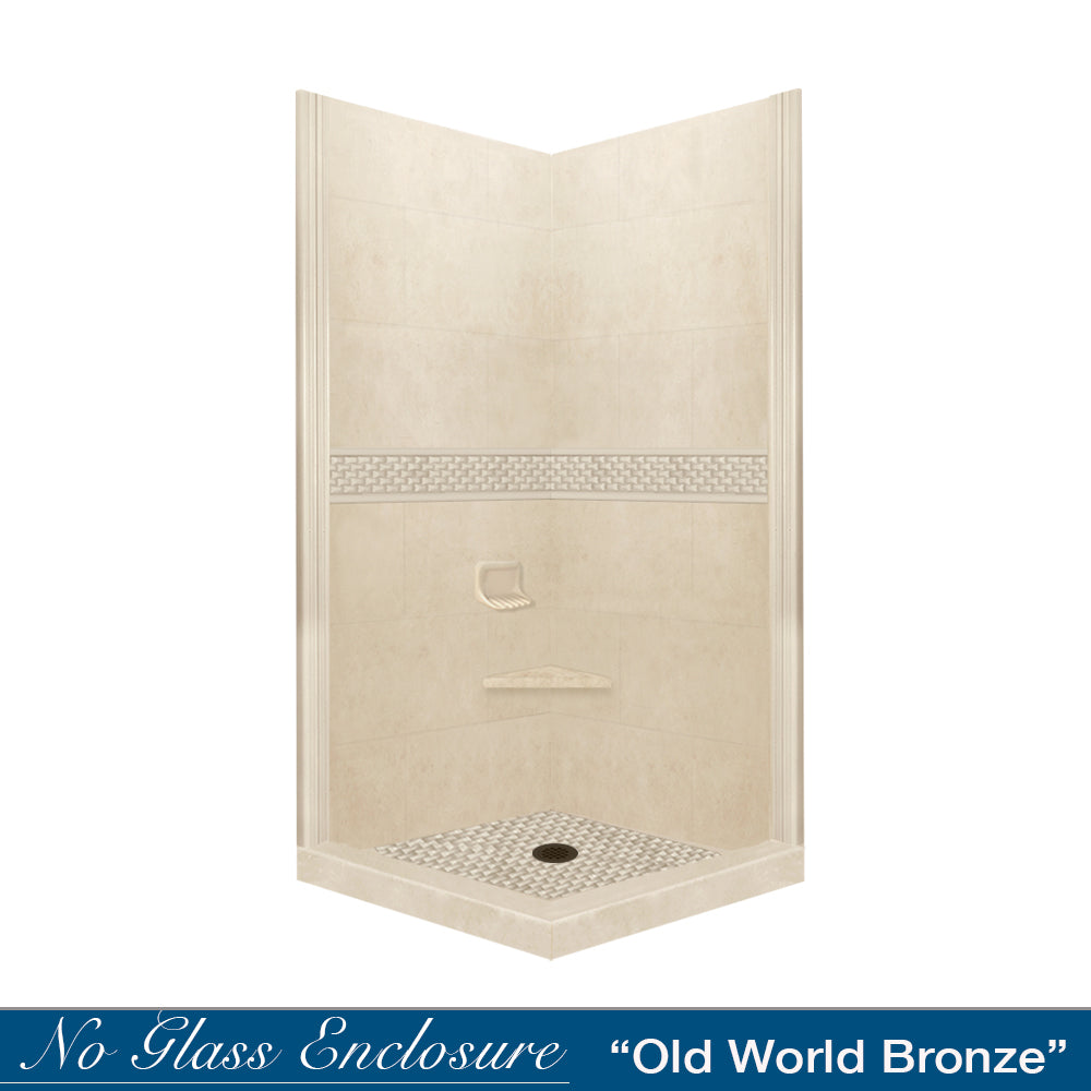 Corner Desert Sand Sistine Stone & Jewel Stone Accent Shower Remodel Kit