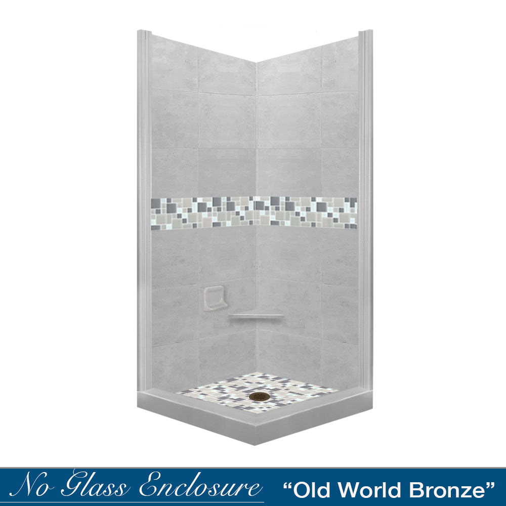 Corner Portland Cement Sistine Stone & Newport Mosaic Accent Shower Remodel Kit
