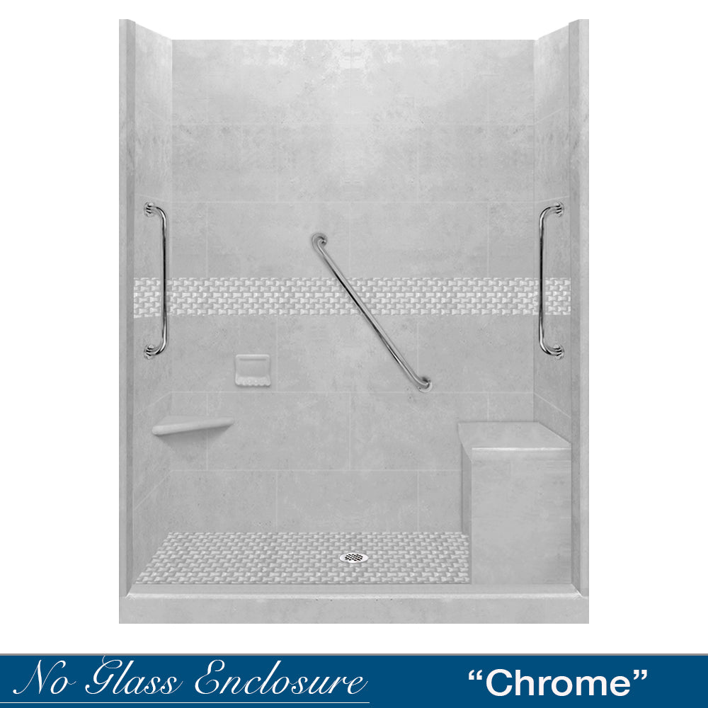 Freedom 60" Alcove Portland Cement Sistine Stone & Jewel Stone Accent Shower Remodel Kit