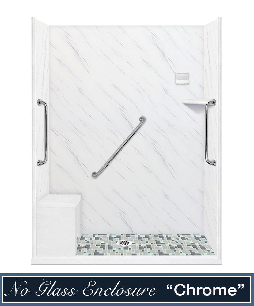 Freedom Carrara Marble Newport Mosaic Alcove Shower Enclosure Kit