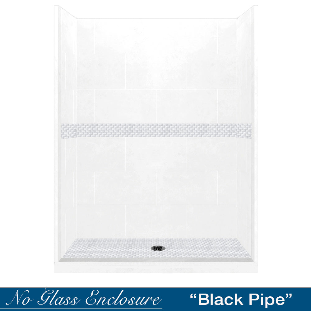 60" Alcove Natural Buff Sistine Stone & Jewel Stone Accent Shower Remodel Kit