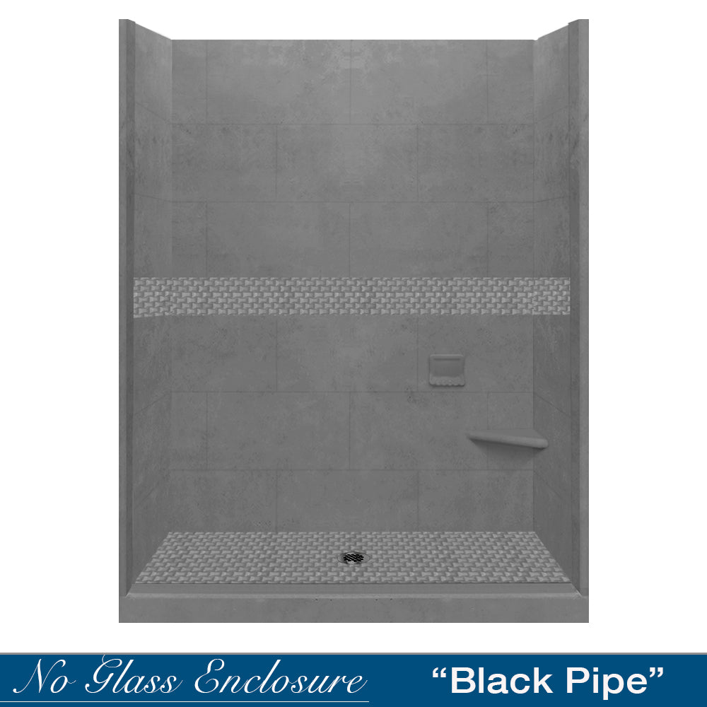 60" Alcove Wet Cement Sistine Stone & Jewel Stone Accent Shower Remodel Kit