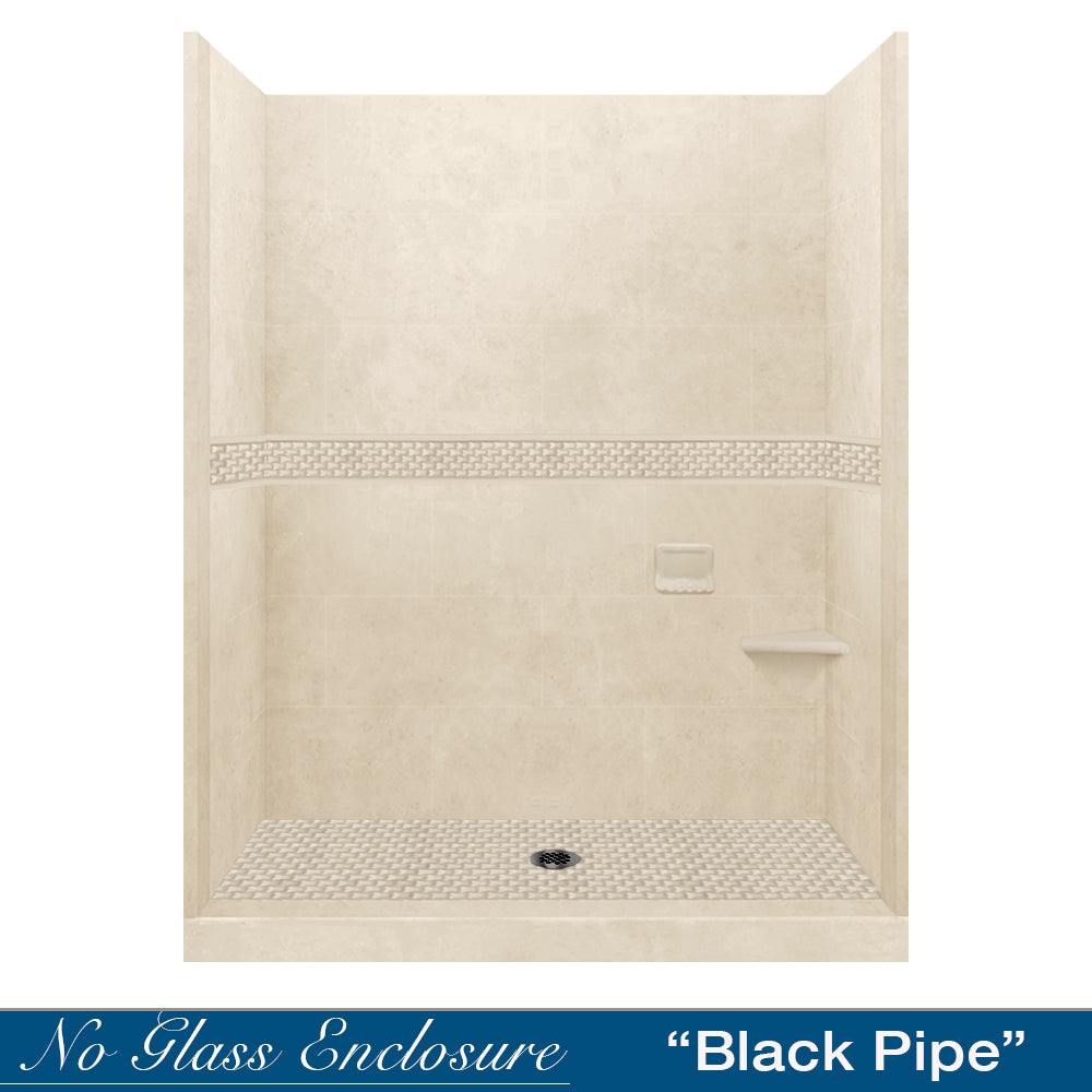60" Alcove Desert Sand Sistine Stone & Jewel Stone Accent Shower Remodel Kit