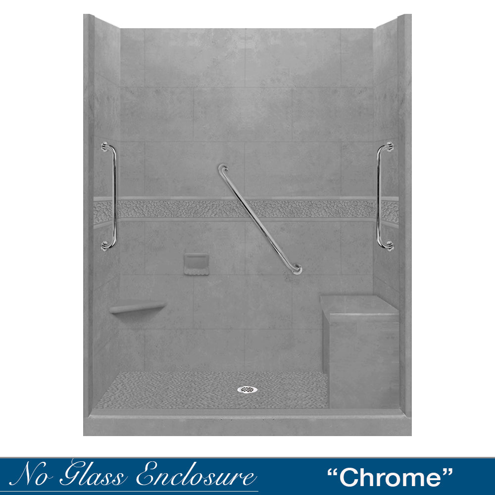 Freedom 60" Alcove Wet Cement Sistine Stone & Pebble Stone Accent Shower Remodel Kit