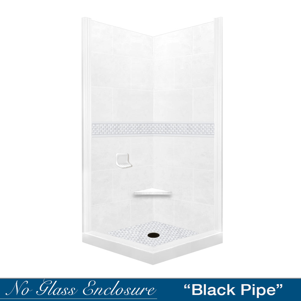 Corner Natural Buff Sistine Stone & Jewel Stone Accent Shower Remodel Kit