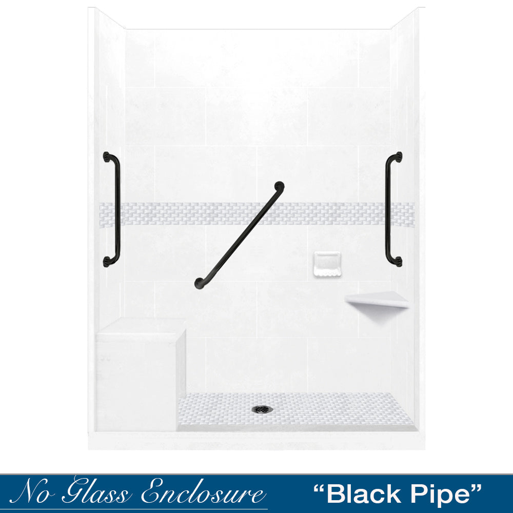 Freedom 60" Alcove Natural Buff Sistine Stone & Jewel Stone Accent Shower Remodel Kit