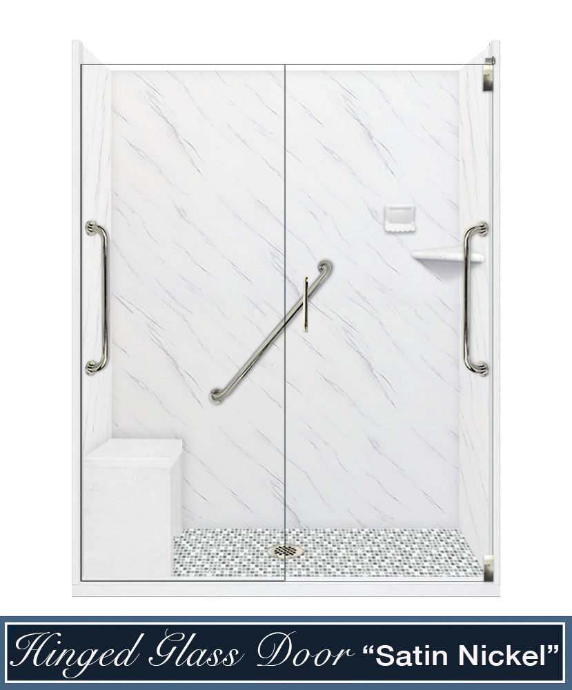 Freedom 60" Alcove Carrara Medici Marble & Newport Mosaic Accent Shower Remodel Kit