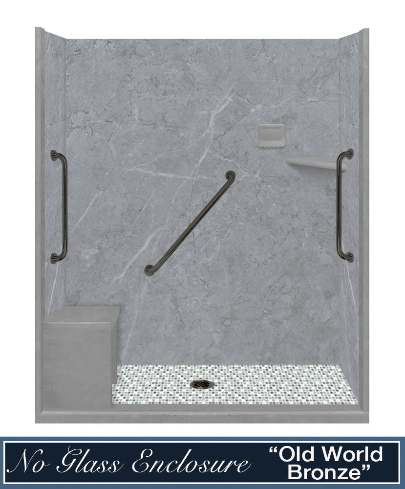 Freedom Grio Marble Del Mar Mosaic Alcove Shower Enclosure Kit