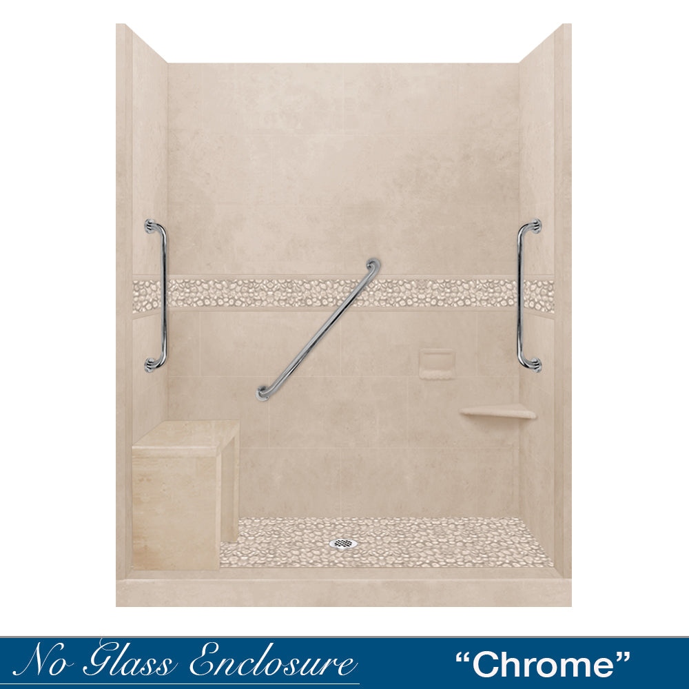 Freedom 60" Alcove Desert Sand Sistine Stone & Pebble Stone Accent Shower Remodel Kit