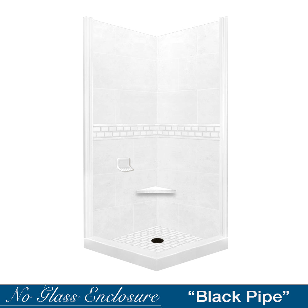 Corner Natural Buff Sistine Stone & Subway Stone Accent Shower Remodel Kit