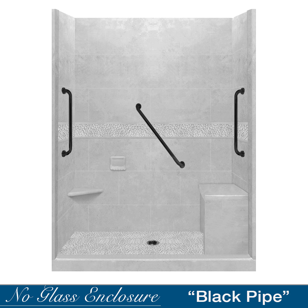 Freedom 60" Alcove Portland Cement Sistine Stone & Pebble Stone Accent Shower Remodel Kit