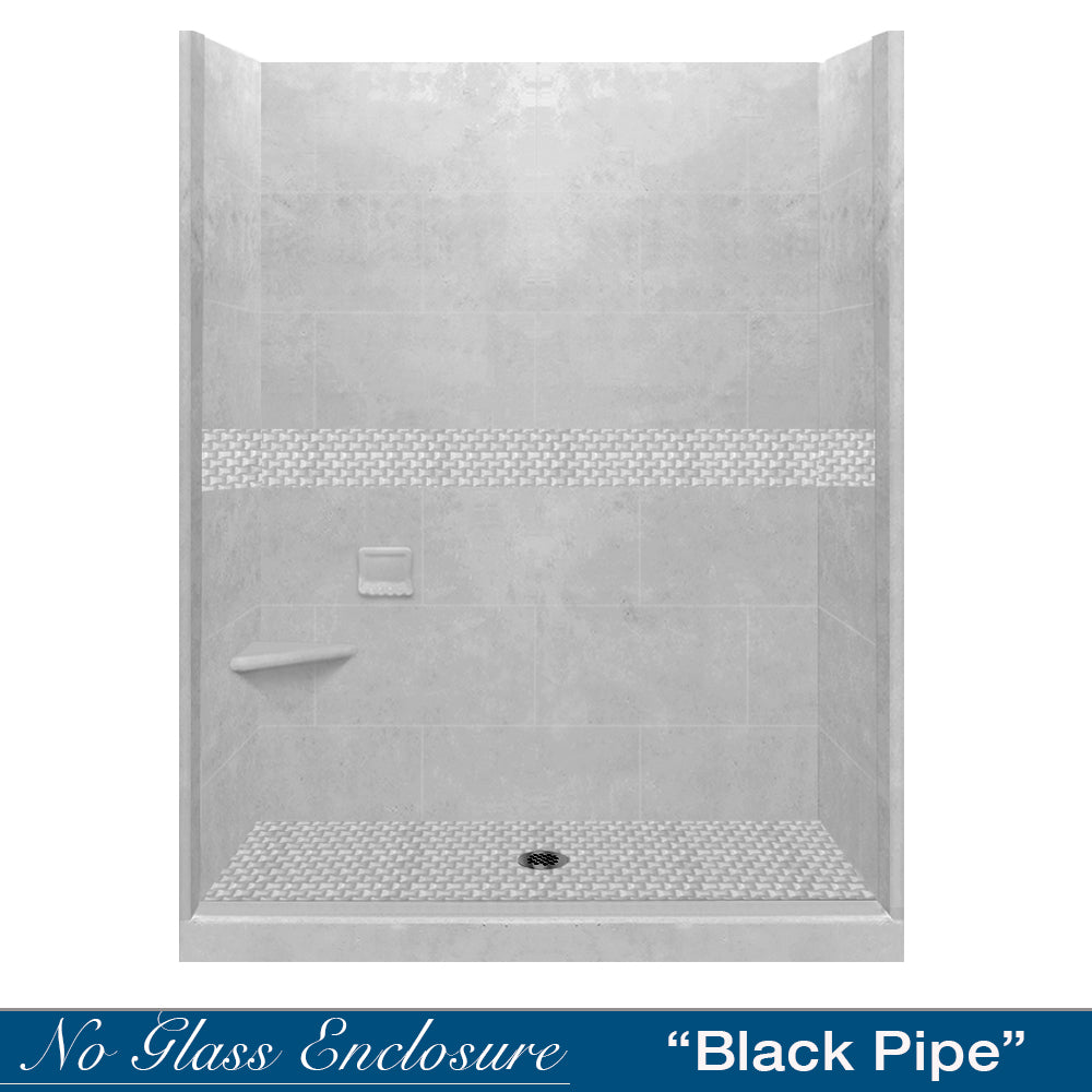 60" Alcove Portland Cement Sistine Stone & Jewel Stone Accent Shower Remodel Kit