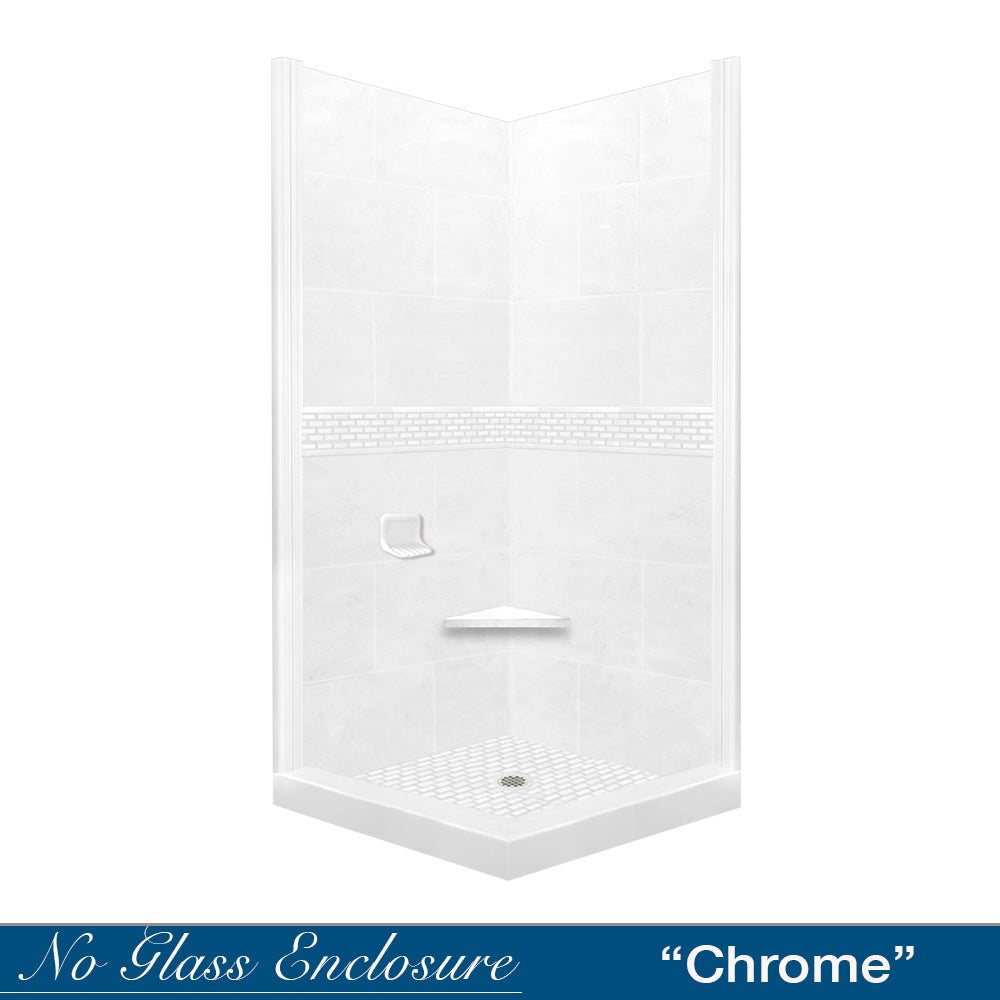 Corner Natural Buff Sistine Stone & Classic Stone Accent Shower Remodel Kit