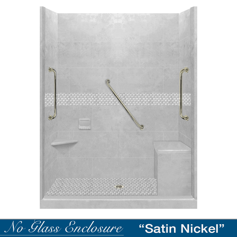 Freedom 60" Alcove Portland Cement Sistine Stone & Jewel Stone Accent Shower Remodel Kit