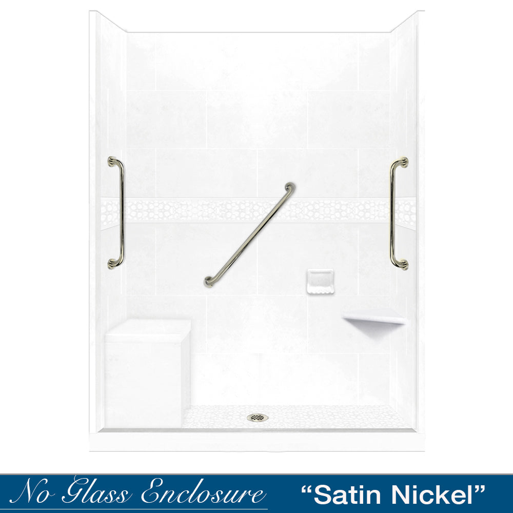 Freedom 60" Alcove Natural Buff Sistine Stone & Pebble Stone Accent Shower Remodel Kit