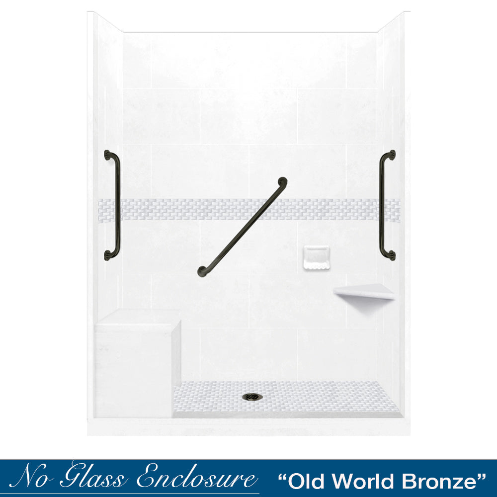 Freedom 60" Alcove Natural Buff Sistine Stone & Jewel Stone Accent Shower Remodel Kit