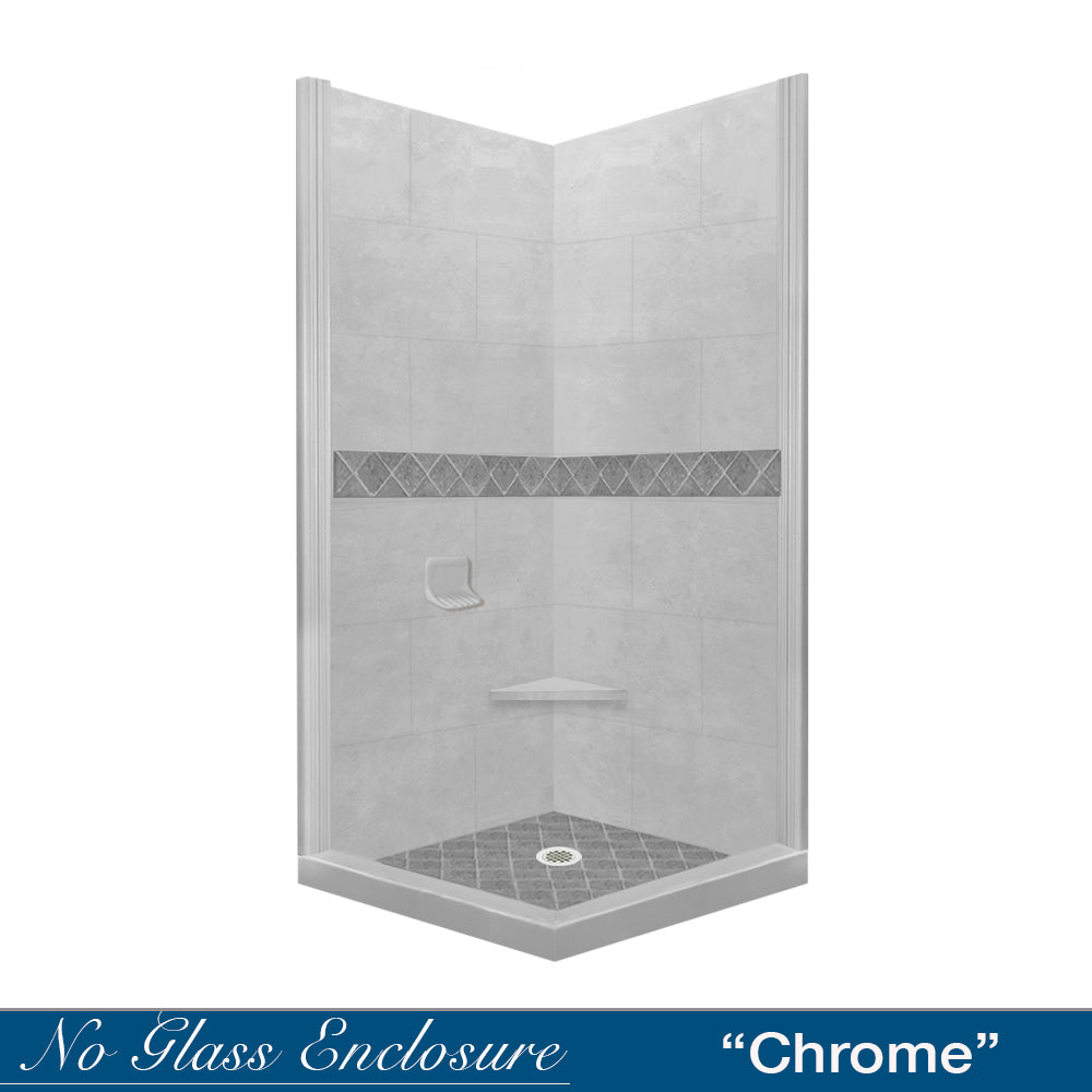 Corner Portland Cement Sistine Stone & Diamond Stone Accent Shower Remodel Kit