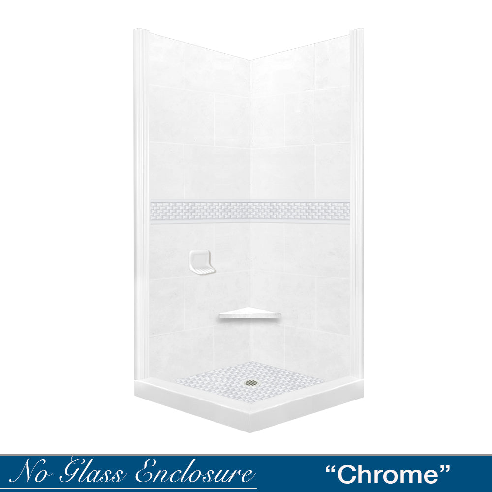 Corner Natural Buff Sistine Stone & Jewel Stone Accent Shower Remodel Kit