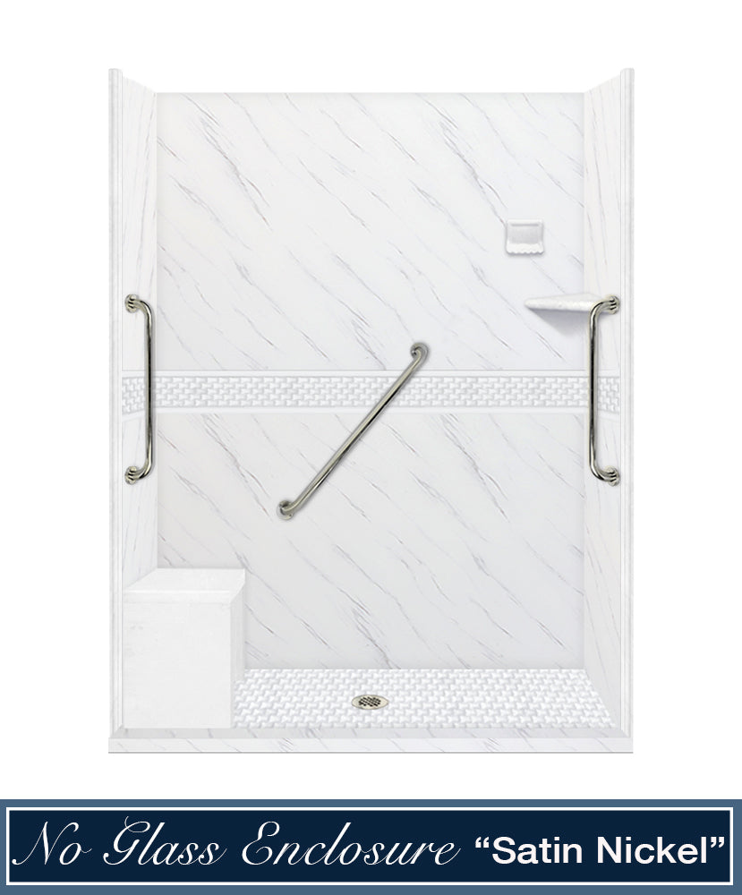 Freedom 60" Alcove Carrara Medici Marble & Jewel Stone Accent Shower Remodel Kit