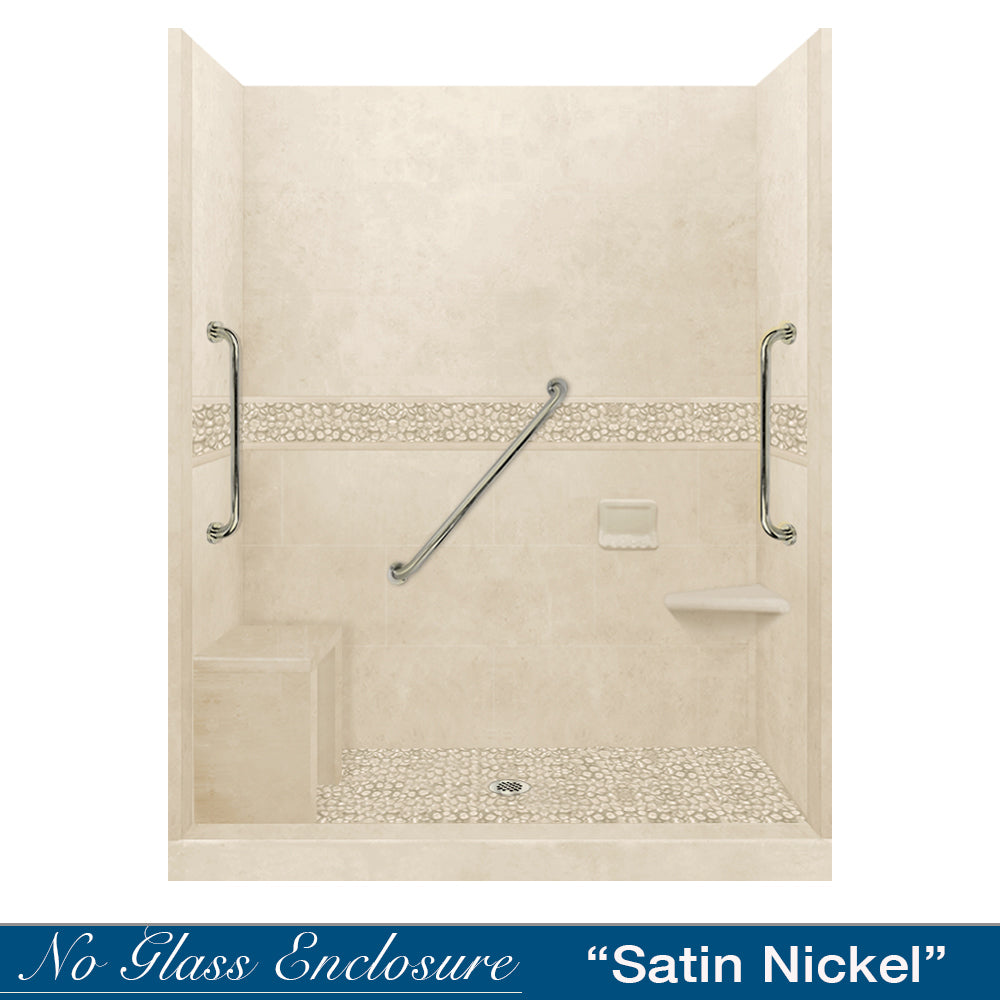 Freedom 60" Alcove Desert Sand Sistine Stone & Pebble Stone Accent Shower Remodel Kit