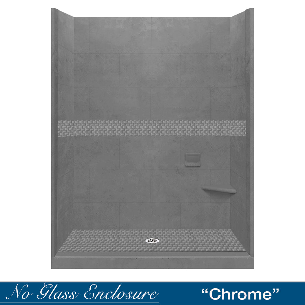 60" Alcove Wet Cement Sistine Stone & Jewel Stone Accent Shower Remodel Kit