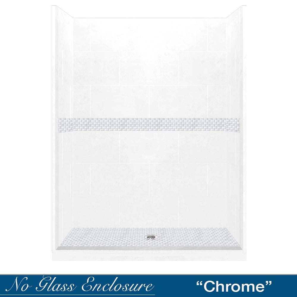 60" Alcove Natural Buff Sistine Stone & Jewel Stone Accent Shower Remodel Kit