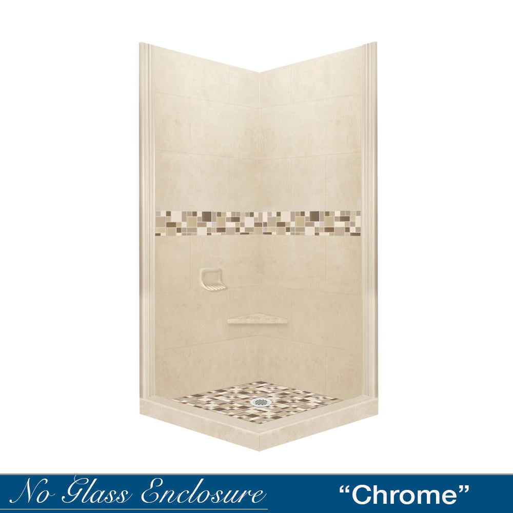Corner Desert Sand Sistine Stone & Tuscany Mosaic Accent Shower Remodel Kit