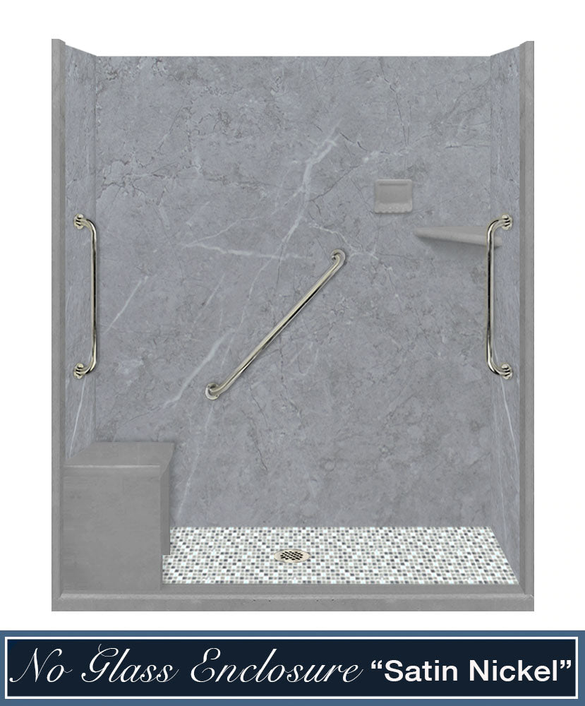 Freedom Grio Marble Del Mar Mosaic Alcove Shower Enclosure Kit