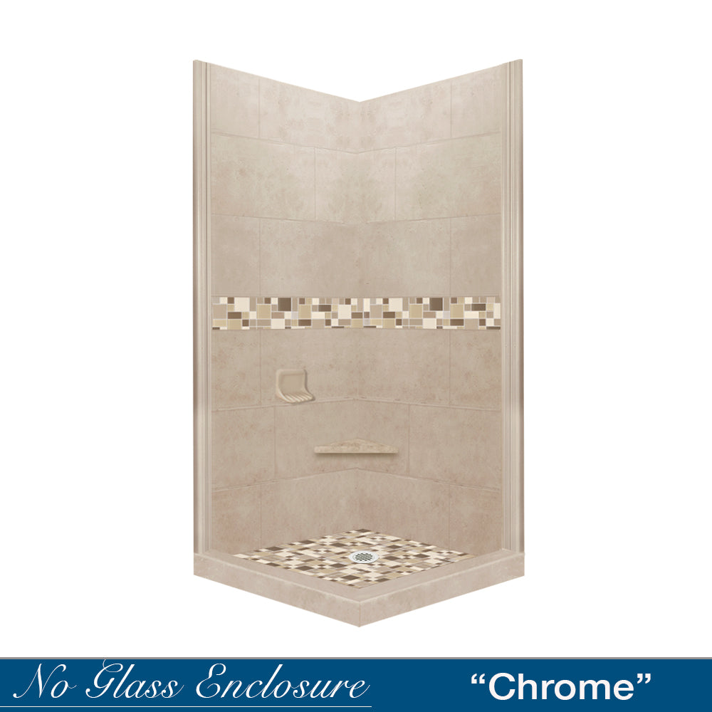 Corner Brown SUgar Sistine Stone & Tuscany Mosaic Accent Shower Remodel Kit