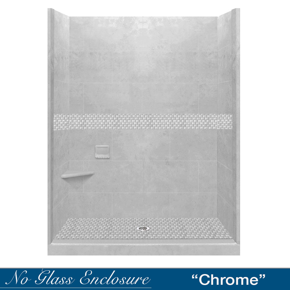 60" Alcove Portland Cement Sistine Stone & Jewel Stone Accent Shower Remodel Kit