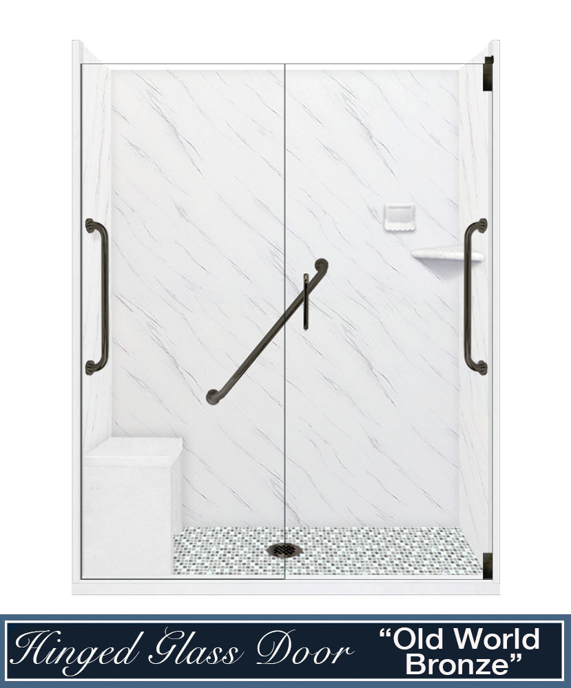 Freedom 60" Alcove Carrara Medici Marble & Newport Mosaic Accent Shower Remodel Kit