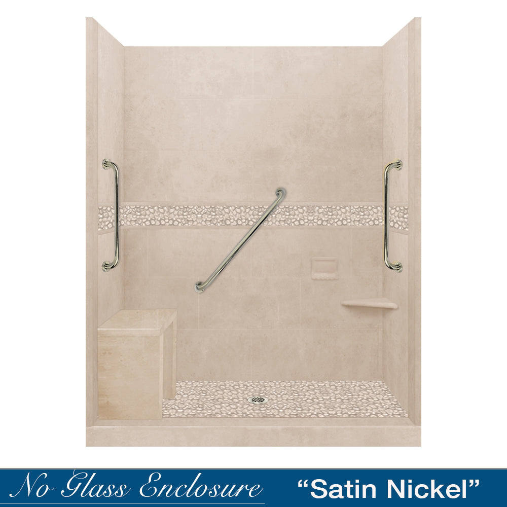 Freedom 60" Alcove Desert Sand Sistine Stone & Pebble Stone Accent Shower Remodel Kit