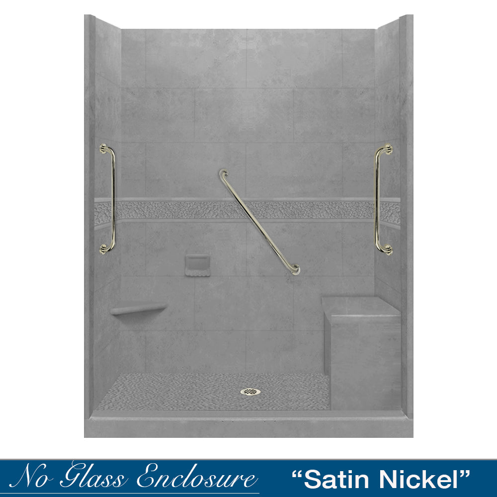 Freedom 60" Alcove Wet Cement Sistine Stone & Pebble Stone Accent Shower Remodel Kit
