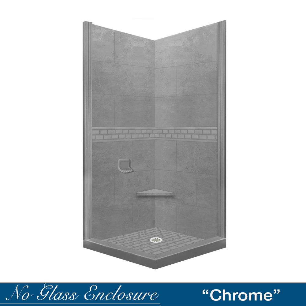 Corner Wet Cement Sistine Stone & Subway Stone Accent Shower Remodel Kit