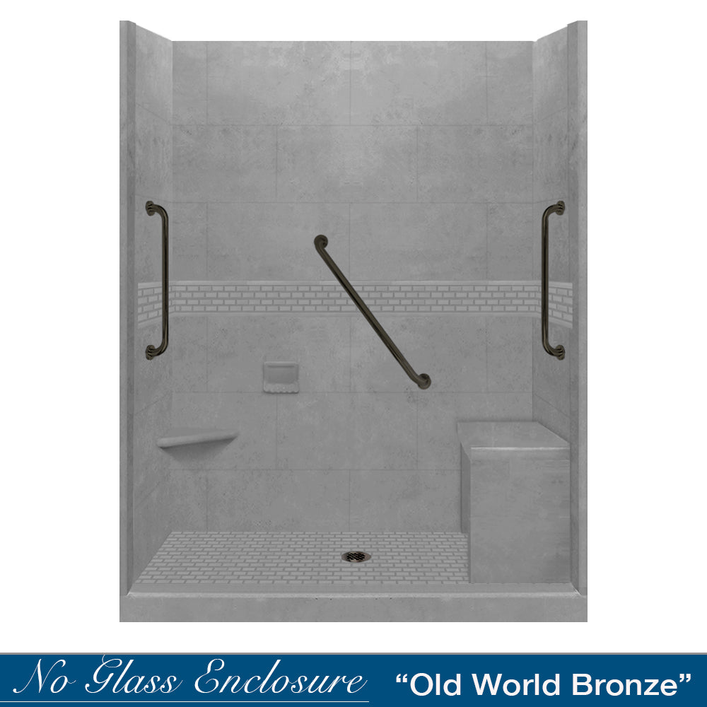 Freedom 60" Alcove Wet Cement Sistine Stone & Classic Stone Accent Shower Remodel Kit