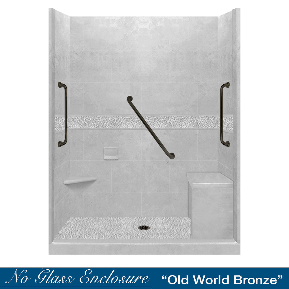 Freedom 60" Alcove Portland Cement Sistine Stone & Pebble Stone Accent Shower Remodel Kit