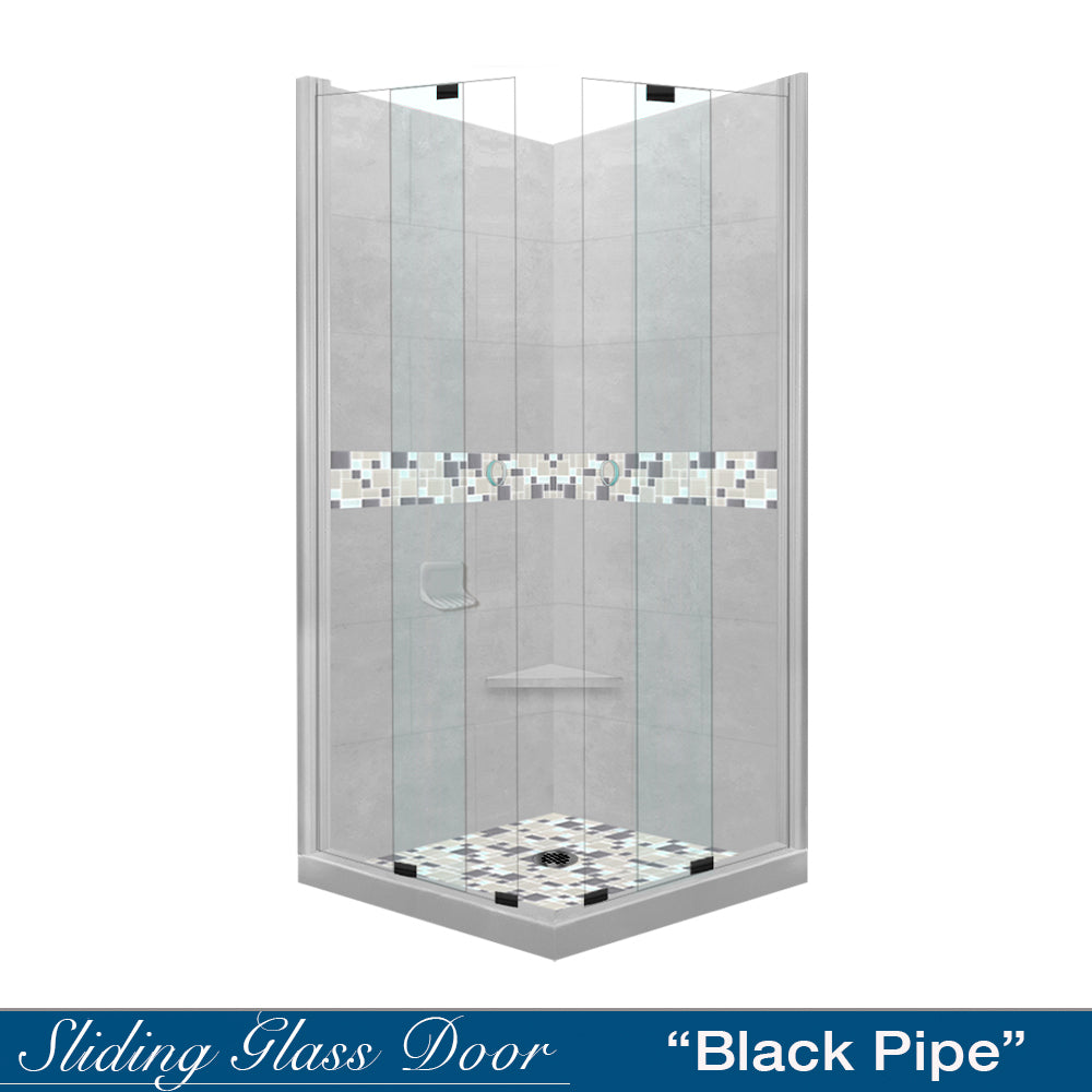 Corner Portland Cement Sistine Stone & Newport Mosaic Accent Shower Remodel Kit