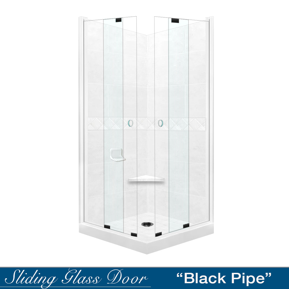 Corner Natural Buff Sistine Stone & Diamond Stone Accent Shower Remodel Kit