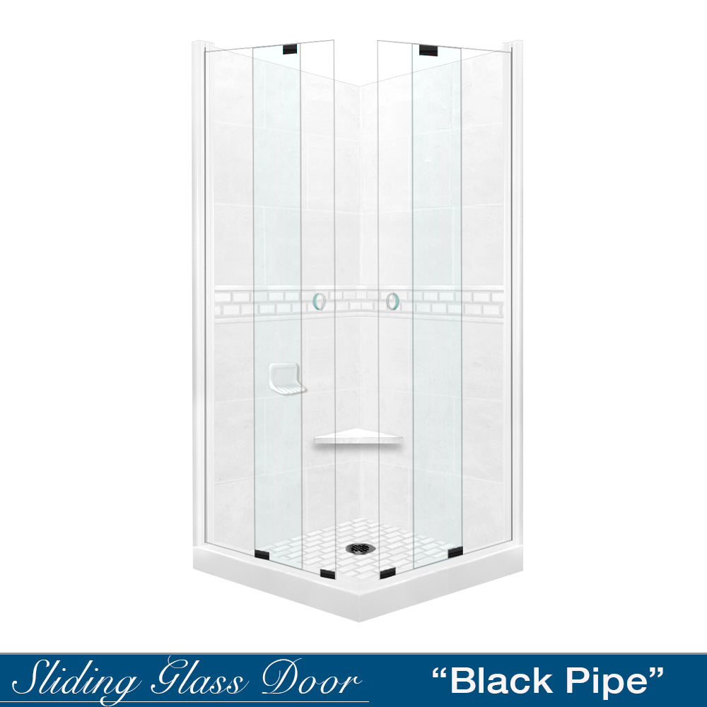 Corner Natural Buff Sistine Stone & Subway Stone Accent Shower Remodel Kit