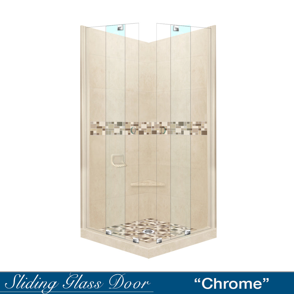 Corner Desert Sand Sistine Stone & Tuscany Mosaic Accent Shower Remodel Kit